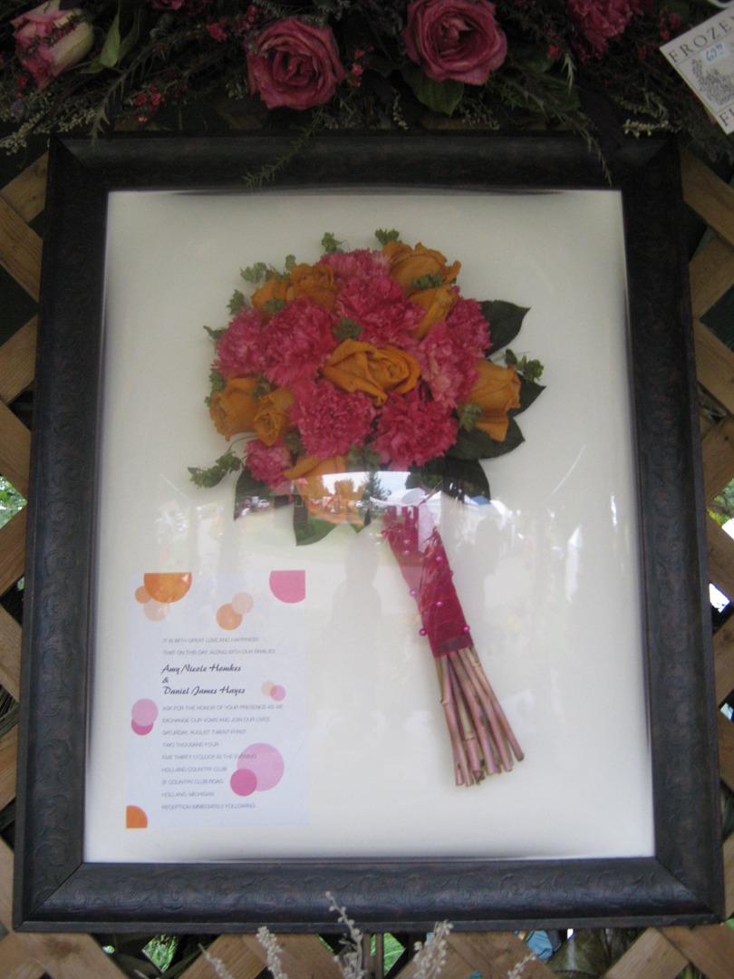 Bouquet of Pink and Yellow Flowers in a Frame